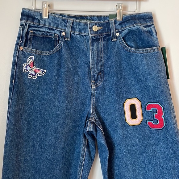 NWT Wild Fable Dad Jean SZ 4 High Rise Patches on Front - Picture 3 of 13